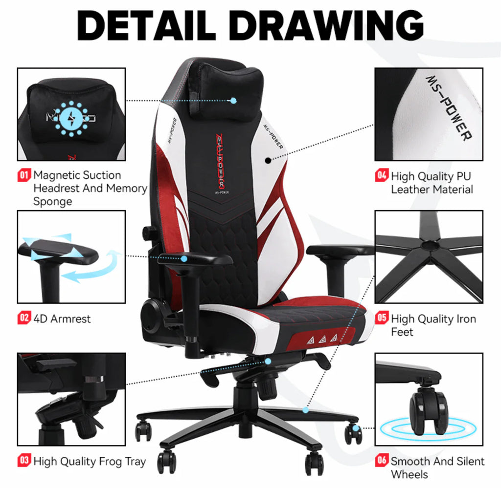 APEX SEAT “Ignition XL” Gaming Chair With 160KG Capacity, PU+Velvet+Suede Upholstery, Recline 90–141°, 4D Armrests, Magnetic Headrest, Class-4 Gas Lift, Frog Mechanism, Iron Base , ≤160KG Capacity| RACING BLACK RED WHITE