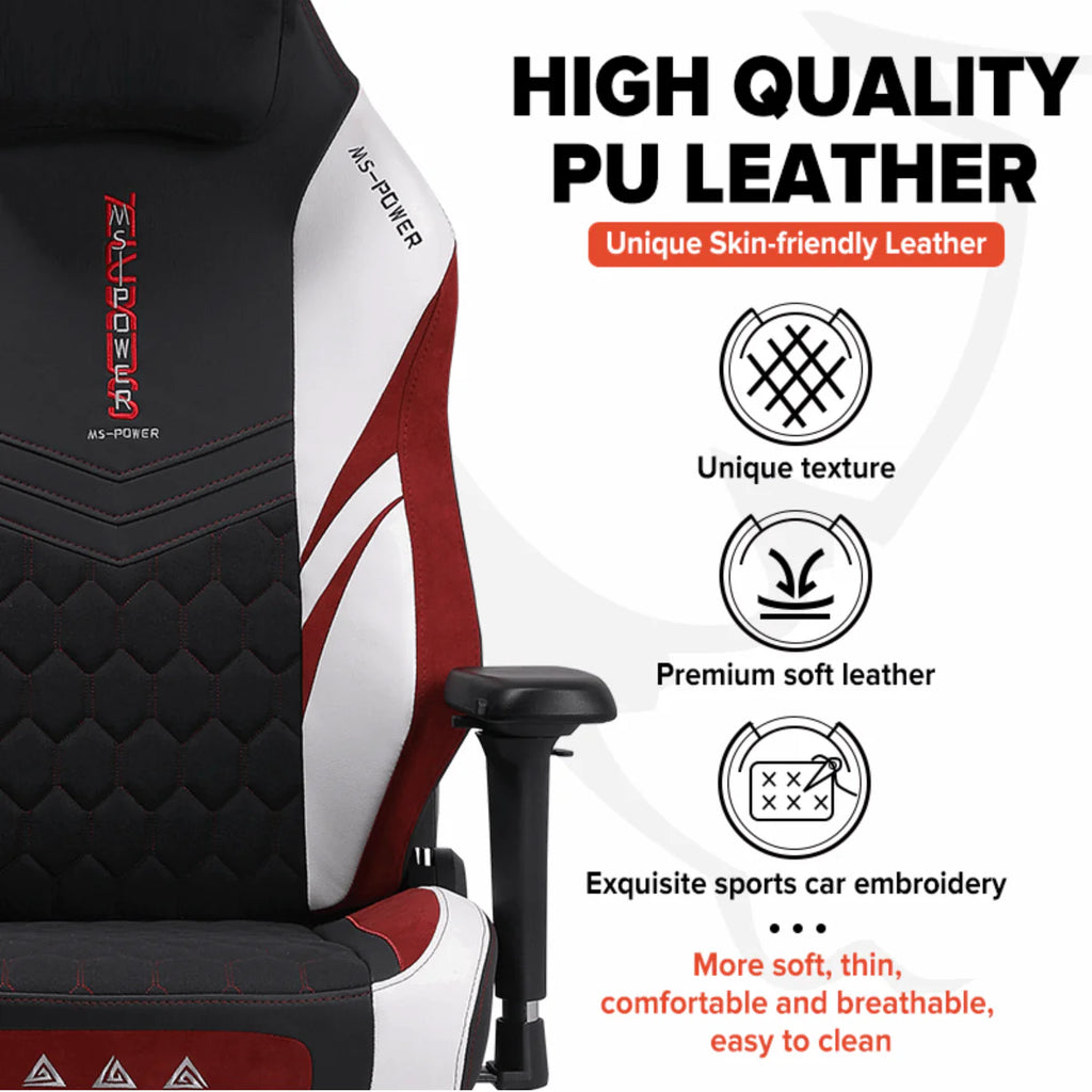 APEX SEAT “Ignition XL” Gaming Chair With 160KG Capacity, PU+Velvet+Suede Upholstery, Recline 90–141°, 4D Armrests, Magnetic Headrest, Class-4 Gas Lift, Frog Mechanism, Iron Base , ≤160KG Capacity| RACING BLACK RED WHITE