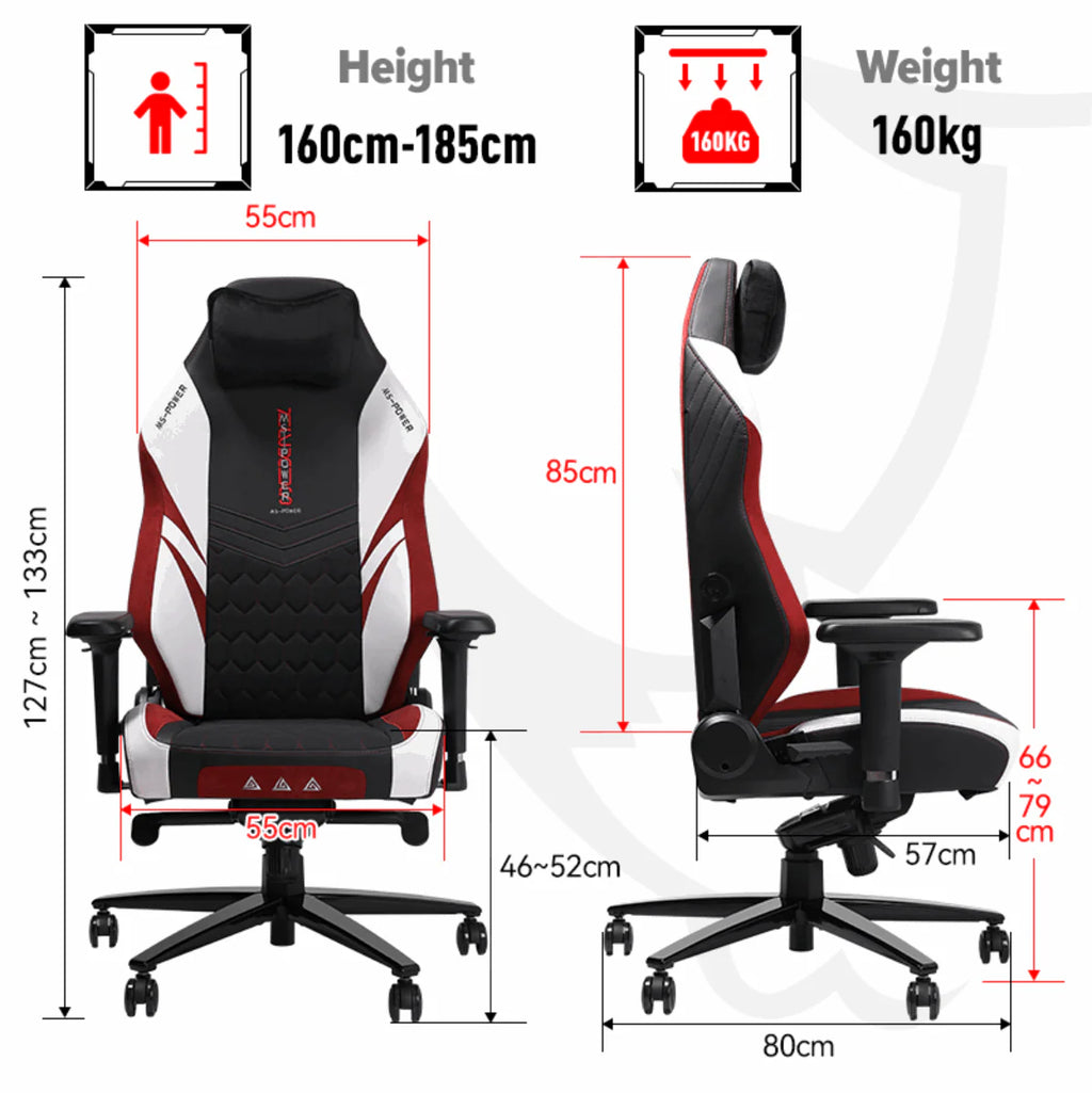 APEX SEAT “Ignition XL” Gaming Chair With 160KG Capacity, PU+Velvet+Suede Upholstery, Recline 90–141°, 4D Armrests, Magnetic Headrest, Class-4 Gas Lift, Frog Mechanism, Iron Base , ≤160KG Capacity| RACING BLACK RED WHITE
