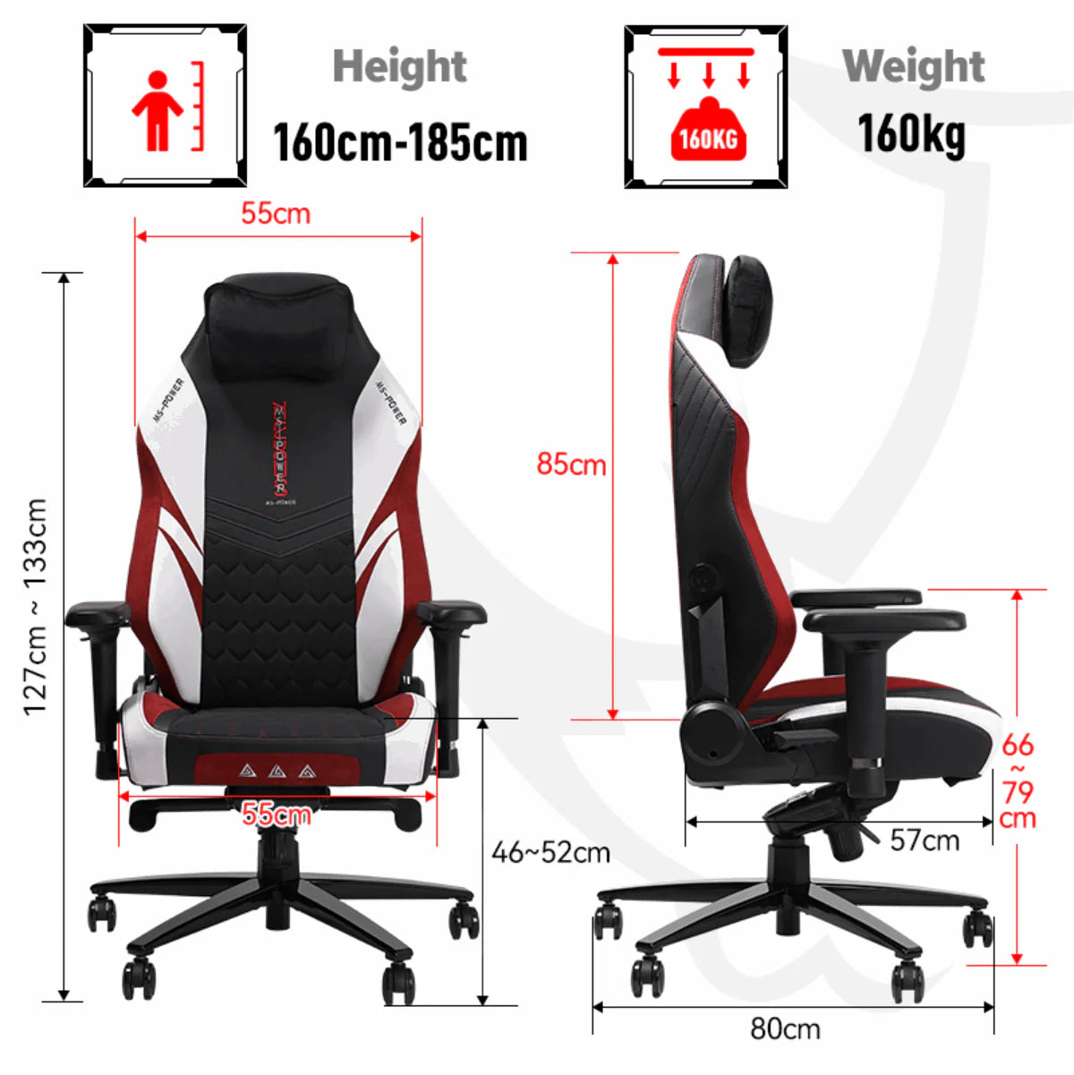 APEX SEAT “Ignition XL” Gaming Chair With 160KG Capacity, PU+Velvet+Suede Upholstery, Recline 90–141°, 4D Armrests, Magnetic Headrest, Class-4 Gas Lift, Frog Mechanism, Iron Base , ≤160KG Capacity| RACING BLACK RED WHITE