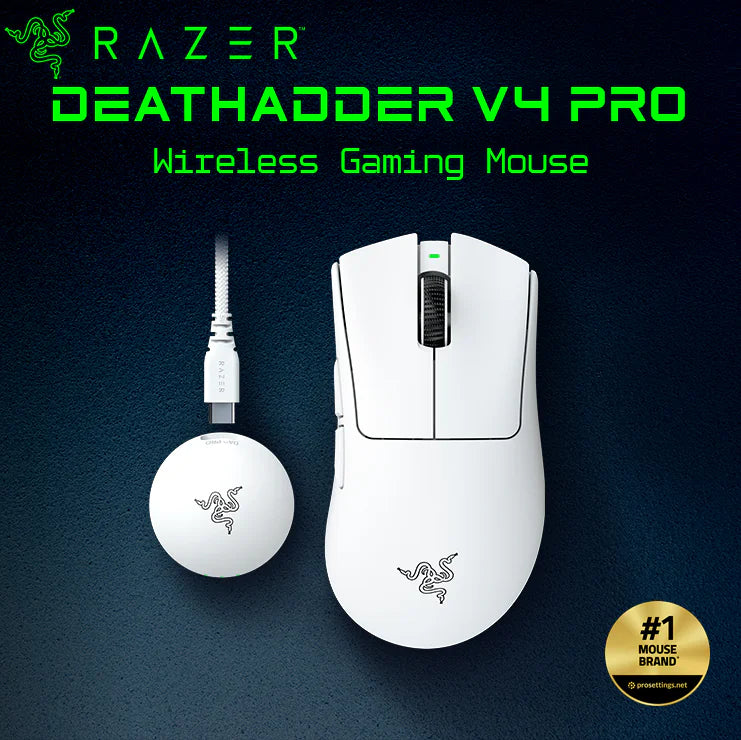 Razer DeathAdder V4 Pro Ultra-Lightweight 56g Wireless Esports Mouse With 45K DPI Focus Pro Sensor, 8K Hz HyperPolling, Optical Scroll Wheel, Gen-4 Switches, 150h Battery | WHITE