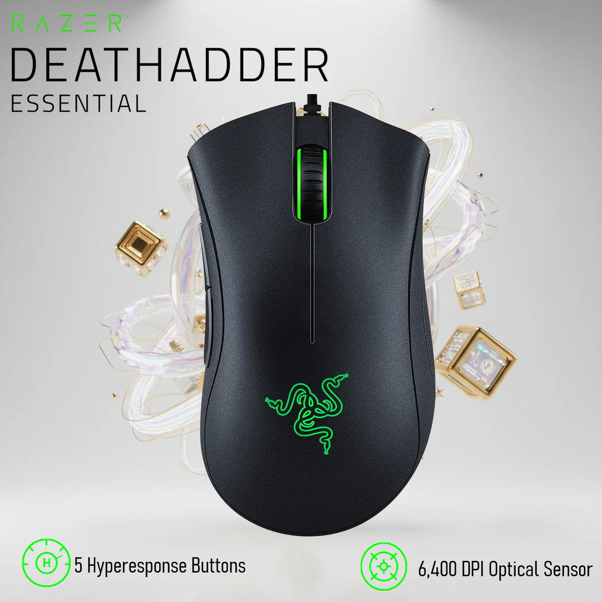 Razer DeathAdder Essential Optical Esports Gaming Mouse | 6400 DPI Precision Sensor | 5 Programmable Buttons | Mechanical Switches 10M Clicks | Ergonomic Right-Handed Design | BLACK