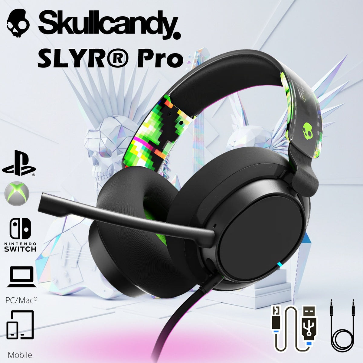 Skullcandy SLYR Pro Wired Gaming Headset With 50mm Drivers, Enhanced Sound Perception, AI Clear Voice Mic, Multi-Platform USB-C/3.5mm Support, Lightweight Comfort | Green DigiHype