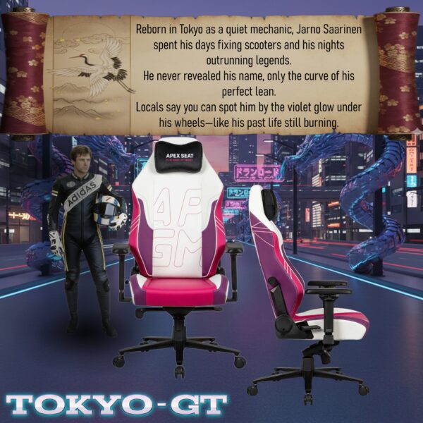 APEX SEAT TOKYO-GT Gaming Chair : Pro Racing Throne With Leather+Velvet+Suede Shell , 4D Armrest ,  Frog Mechanism & Class-4 Gas Lift , 90–141° Recline, 160 Kgs Max , Lumbar Pillow and Magnetic Headrest Included | WHITE & MAGENTA VARIANTS ~ AP-2108R