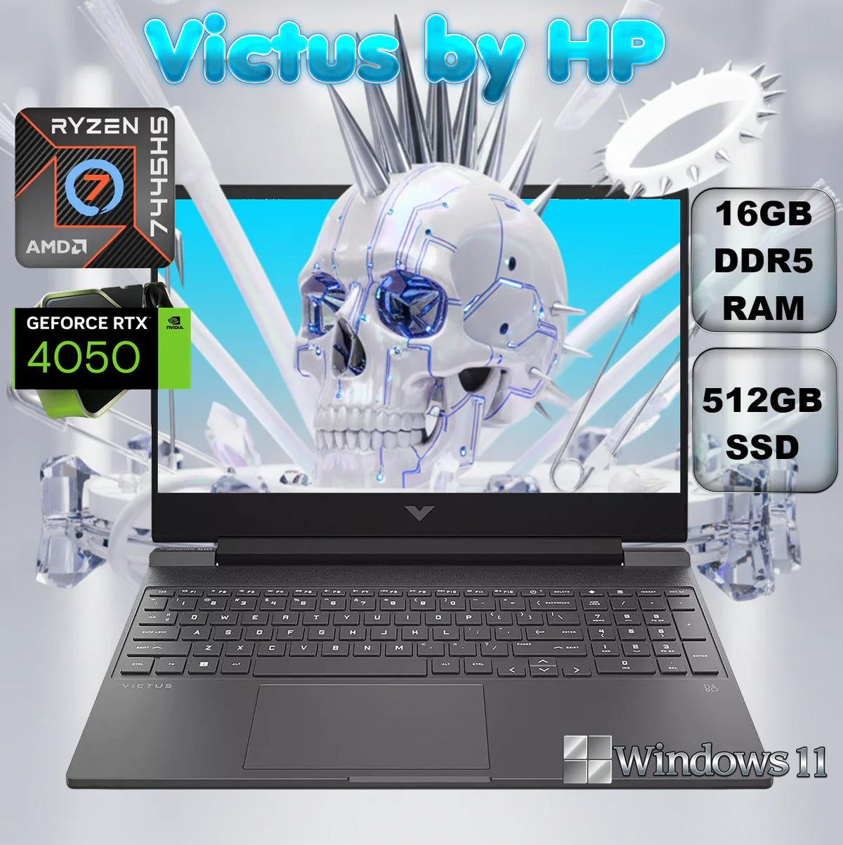 Victus by HP 15-fb3093dx AMD Ryzen 7 7445HS | 16GB DDR5 RAM ; 512GB NVMe SSD | RTX 4050 (6GB) | 15.6-inch 144 Hz IPS Display | Backlit Keyboard | Windows 11 | MICA SILVER