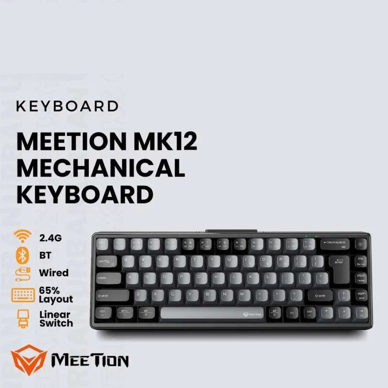 MEETION MK12 65% Triple-Mode Mechanical Keyboard with RGB, Hot-Swap POM Linear Switches, 2.4G/Bluetooth/Wired, 2000mAh Battery, Type-C Detachable Cable
