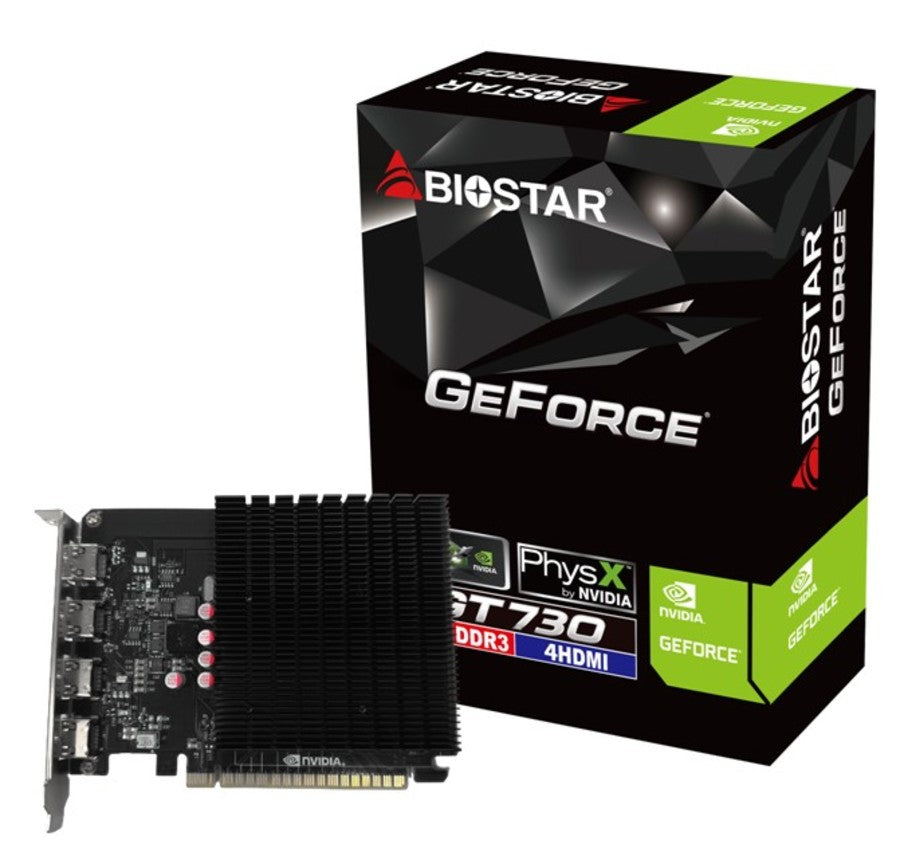 BIOSTAR GeForce GT730 4GB GDDR3 64-Bit 4x HDMI 2.0b PCIe 2.0 x8 Graphics Card 902MHz 1334MHz Memory 200W PSU Support | VN7313TG46