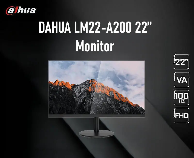 DAHUA LM22-A200 22” Monitor – FHD 1920×1080 VA Panel, 100Hz Refresh Rate, 5ms Response, HDMI & VGA Input, Ultra-Narrow Bezel, Wall Mountable