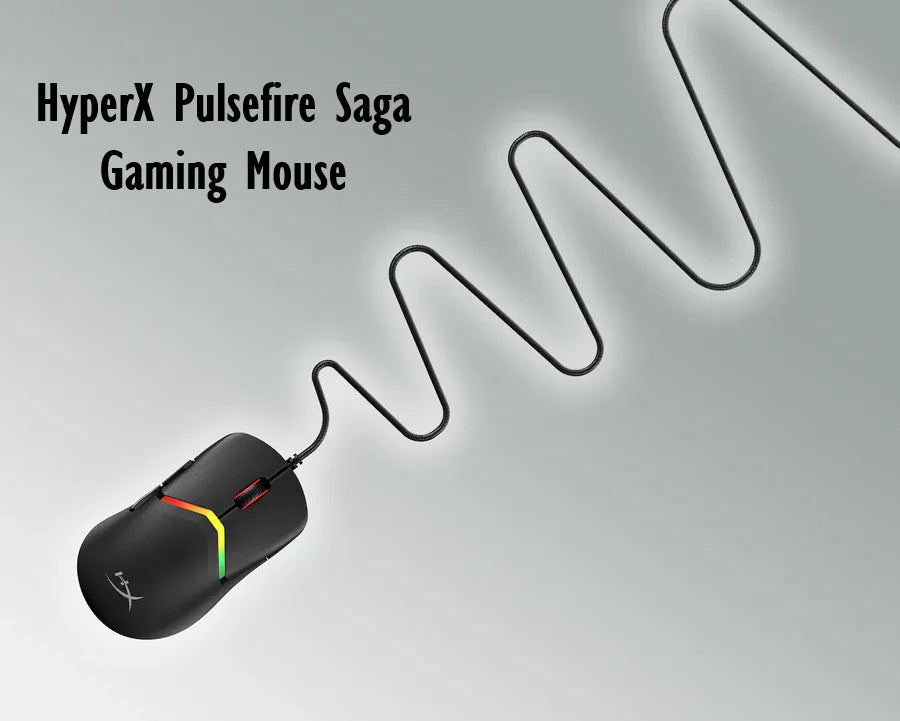 HP HyperX Pulsefire Saga RGB Wired Gaming Mouse – 26K DPI, 8K Polling, Optical Switches, Modular Design, RGB Lighting, HyperFlex 2 USB-A Cable