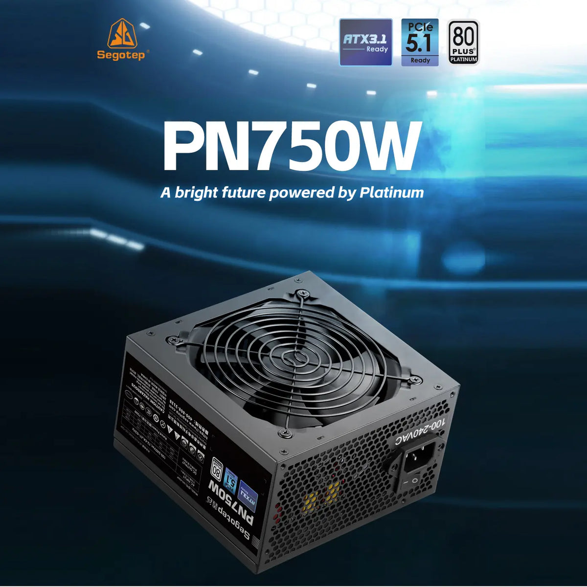 Segotep PN750W | 80+ Platinum | 750W ATX 3.1 Non-Modular PSU | PCIe 5.1 Ready | AI Temp Control | High Efficiency Power Supply | Black