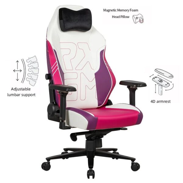 APEX SEAT TOKYO-GT Gaming Chair : Pro Racing Throne With Leather+Velvet+Suede Shell , 4D Armrest ,  Frog Mechanism & Class-4 Gas Lift , 90–141° Recline, 160 Kgs Max , Lumbar Pillow and Magnetic Headrest Included | WHITE & MAGENTA VARIANTS ~ AP-2108R