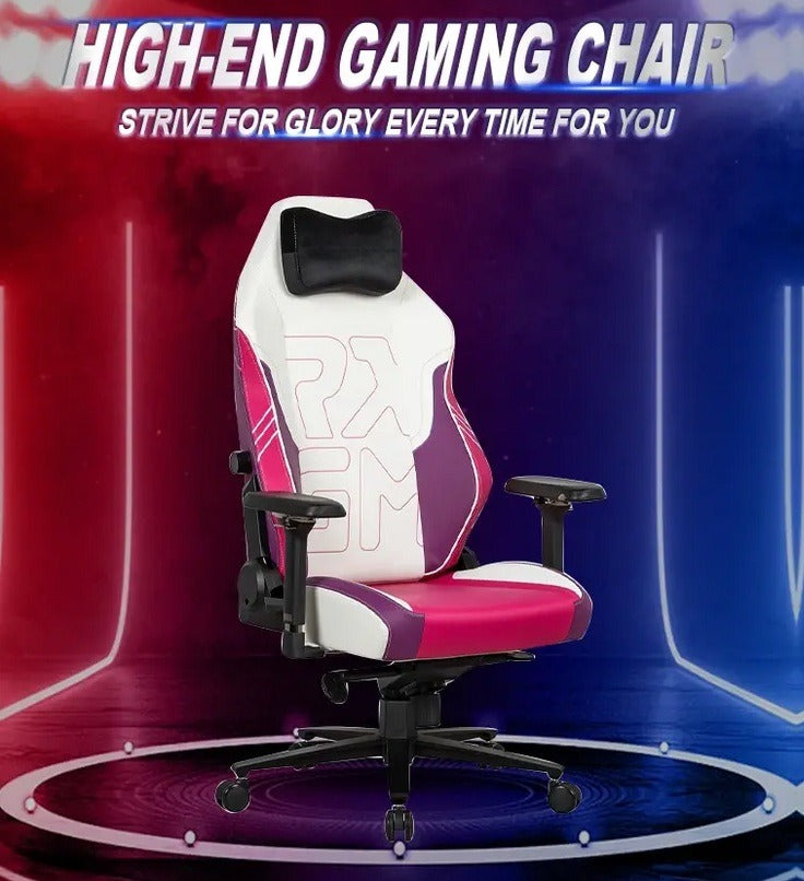 APEX SEAT TOKYO-GT Gaming Chair : Pro Racing Throne With Leather+Velvet+Suede Shell , 4D Armrest ,  Frog Mechanism & Class-4 Gas Lift , 90–141° Recline, 160 Kgs Max , Lumbar Pillow and Magnetic Headrest Included | WHITE & MAGENTA VARIANTS ~ AP-2108R