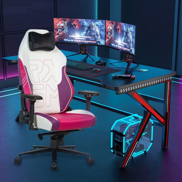 APEX SEAT TOKYO-GT Gaming Chair : Pro Racing Throne With Leather+Velvet+Suede Shell , 4D Armrest ,  Frog Mechanism & Class-4 Gas Lift , 90–141° Recline, 160 Kgs Max , Lumbar Pillow and Magnetic Headrest Included | WHITE & MAGENTA VARIANTS ~ AP-2108R