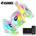 ASIAHORSE FS S001 ARGB 120mm Fan 3-Pack White – High Airflow, 800–1800RPM, Hydraulic Bearing, 57CFM, 6-Pin with Hub Controller, Low Noise