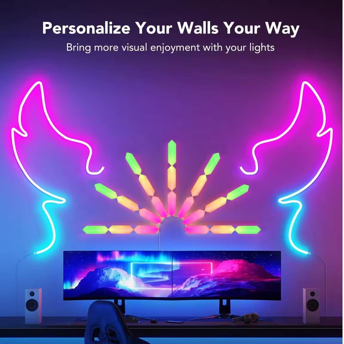 Smart 3D LED RGB Wall Lights, Smart RGBIC Hexagon Shape Lights 20 Cm Each – App Control Or Remote Control – Music Sync – For Gaming Room Streaming , Gaming Setup, Home Décor , (6 Panels / Pack)
