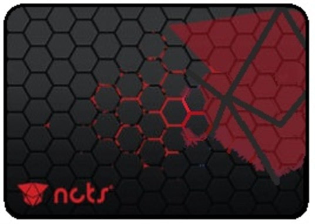 NCTS Large Size (440mm x 350mm x 4mm) Hexagonal Print , Precision Type Gaming Mouse Pad with Stitched Embroidery Edge, Premium-Textured Mouse Mat with Thick Non-Slip Rubber Base , Red & Black