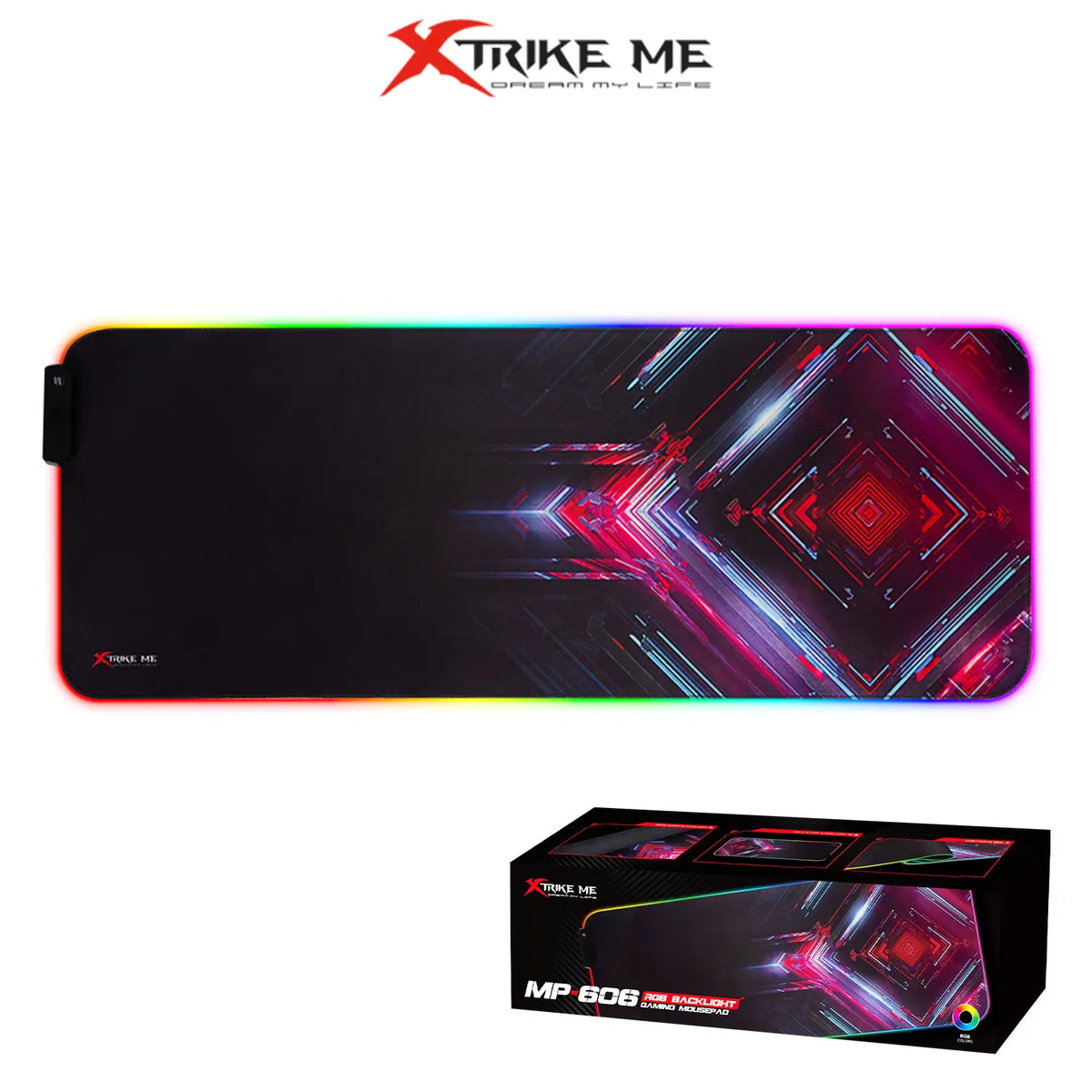XTRIKE ME MP-606 RGB XL Gaming Mousepad – 800x300x3mm, Nearly Frictionless Surface, Anti-Slip Rubber Base, USB RGB Lighting, Perfect for Work & Gaming