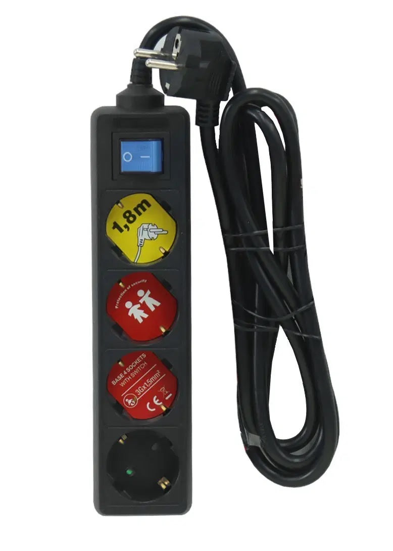 INVO B04S German Electric Power Strip with 4 Outlets -1.8m Cable – 4 WAY -Black
